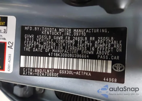 2011 Toyota Avalon Limited from USA, damaged, VIN 4T1BK3DB0BU396664